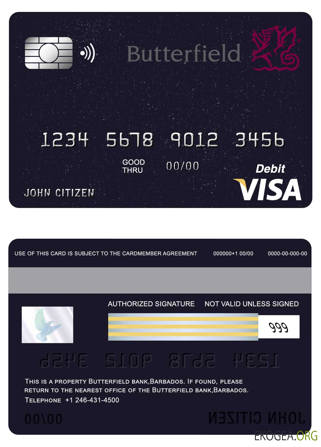 Carte visa bancaire Butterfield de la Barbade